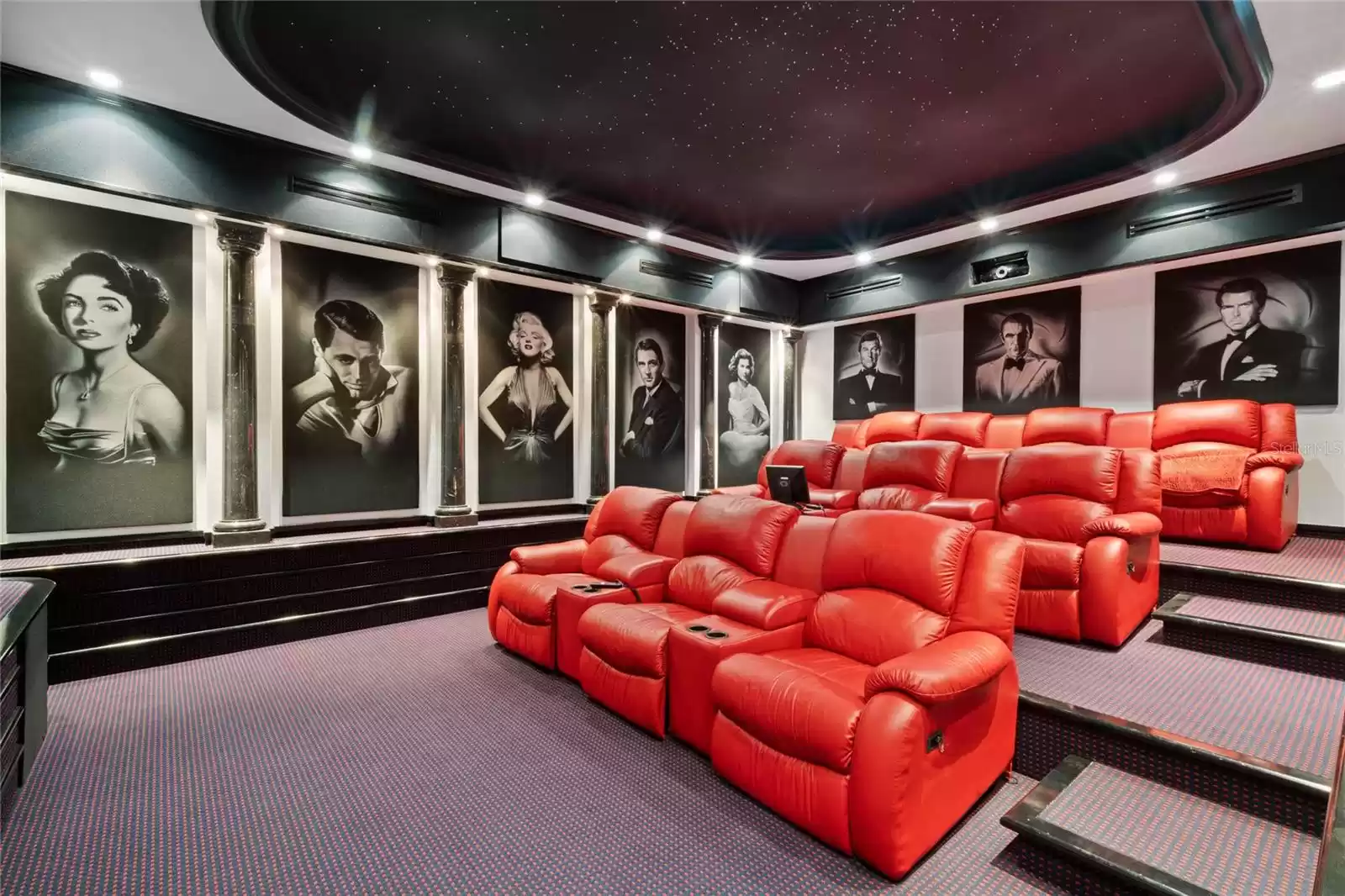 Take in a movie in your theater that features exceptional hand-painted portraits of some of Hollywood Icons