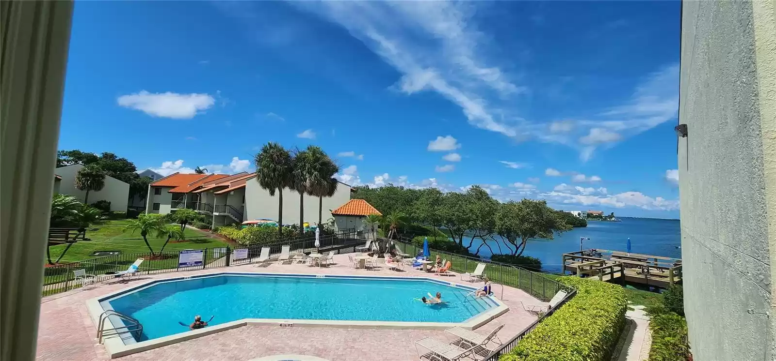 waterside pool and hot tub