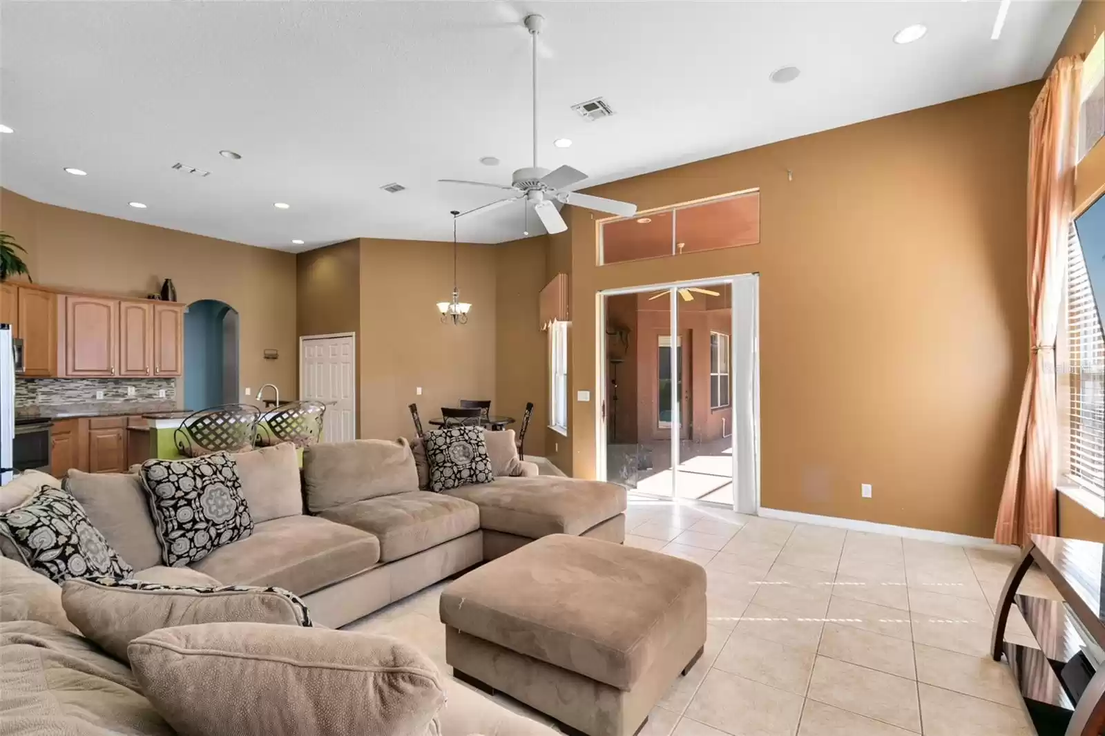 Family Room with Sliders to Patio and Pool