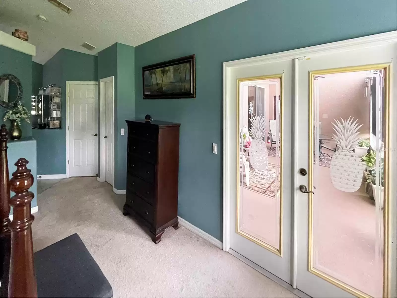 French doors in Primary bedroom with curtains off