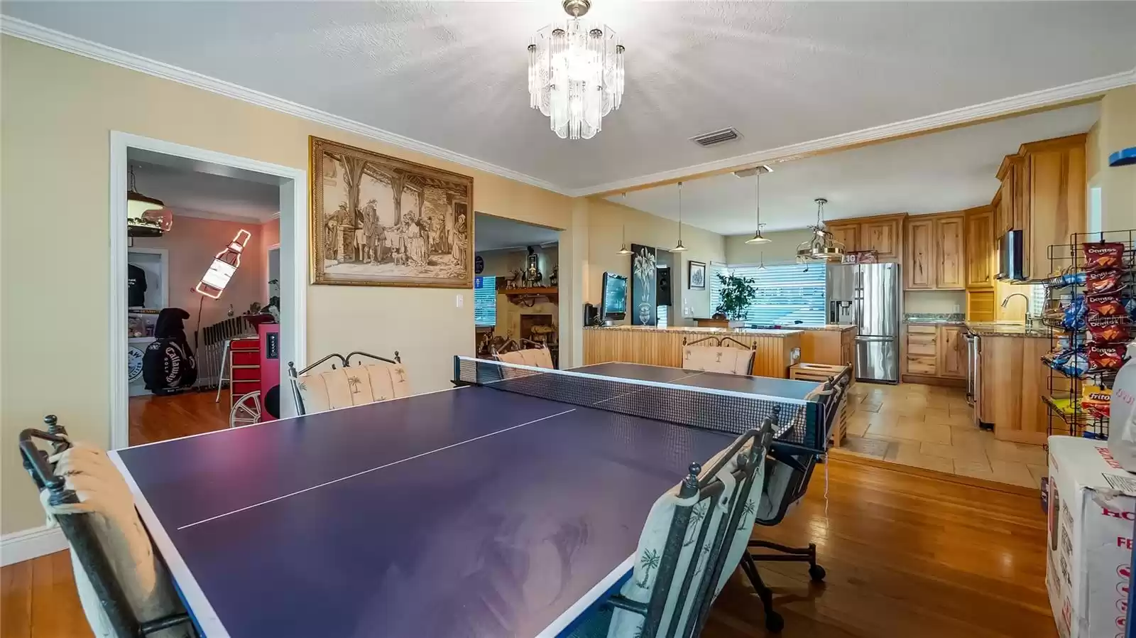 Dining room with large lake view windows