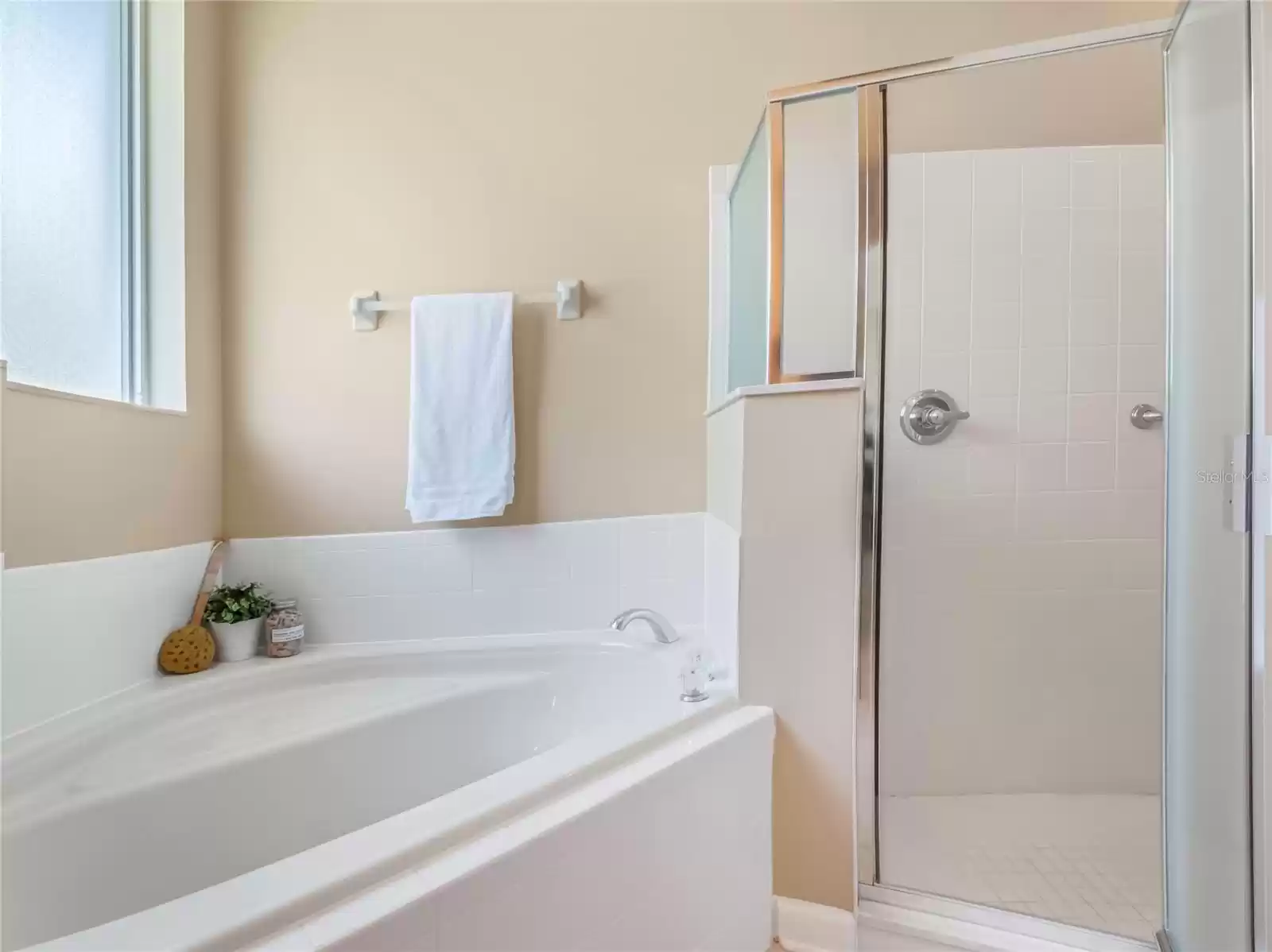 Primary Bathroom soaking tub & glass enclosed walk-in shower