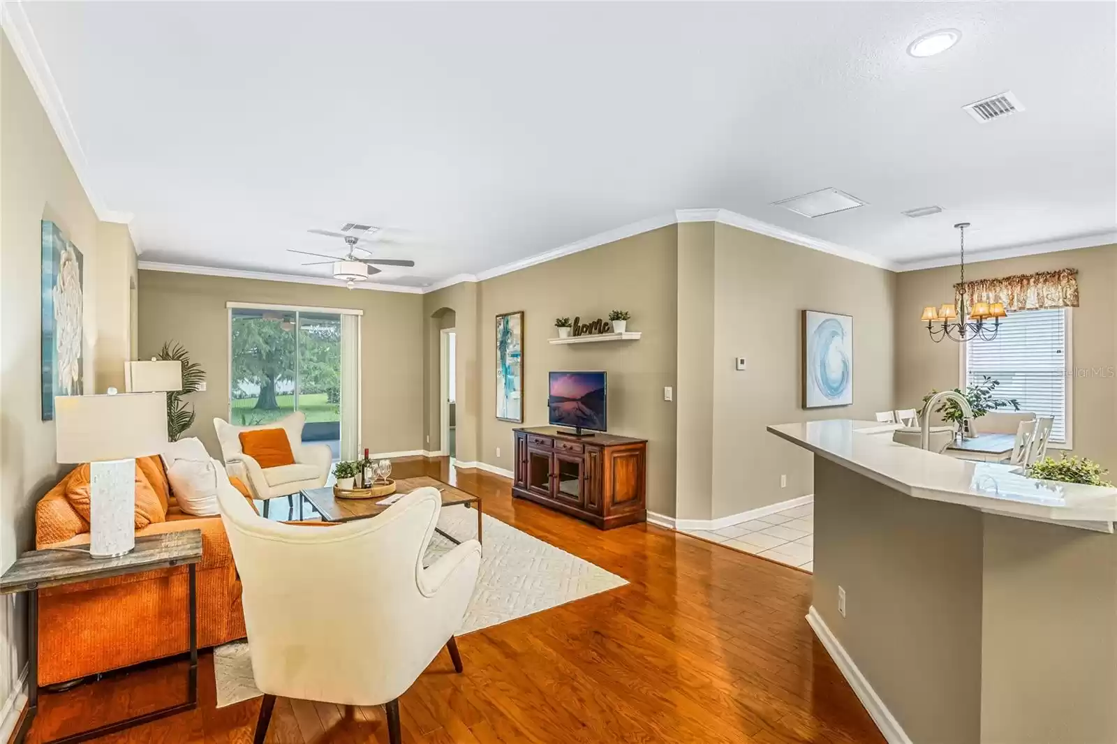 View of Great Room, Kitchen breakfast bar & Dinette areas