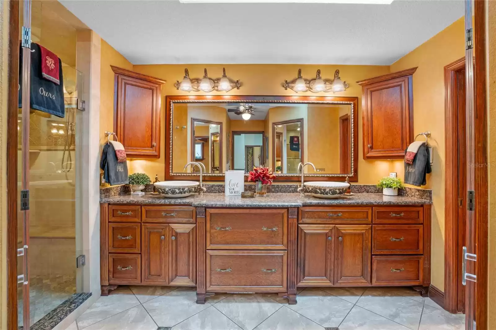 Primary Bath with Double Vanities and gorgeous Custom Cabinets