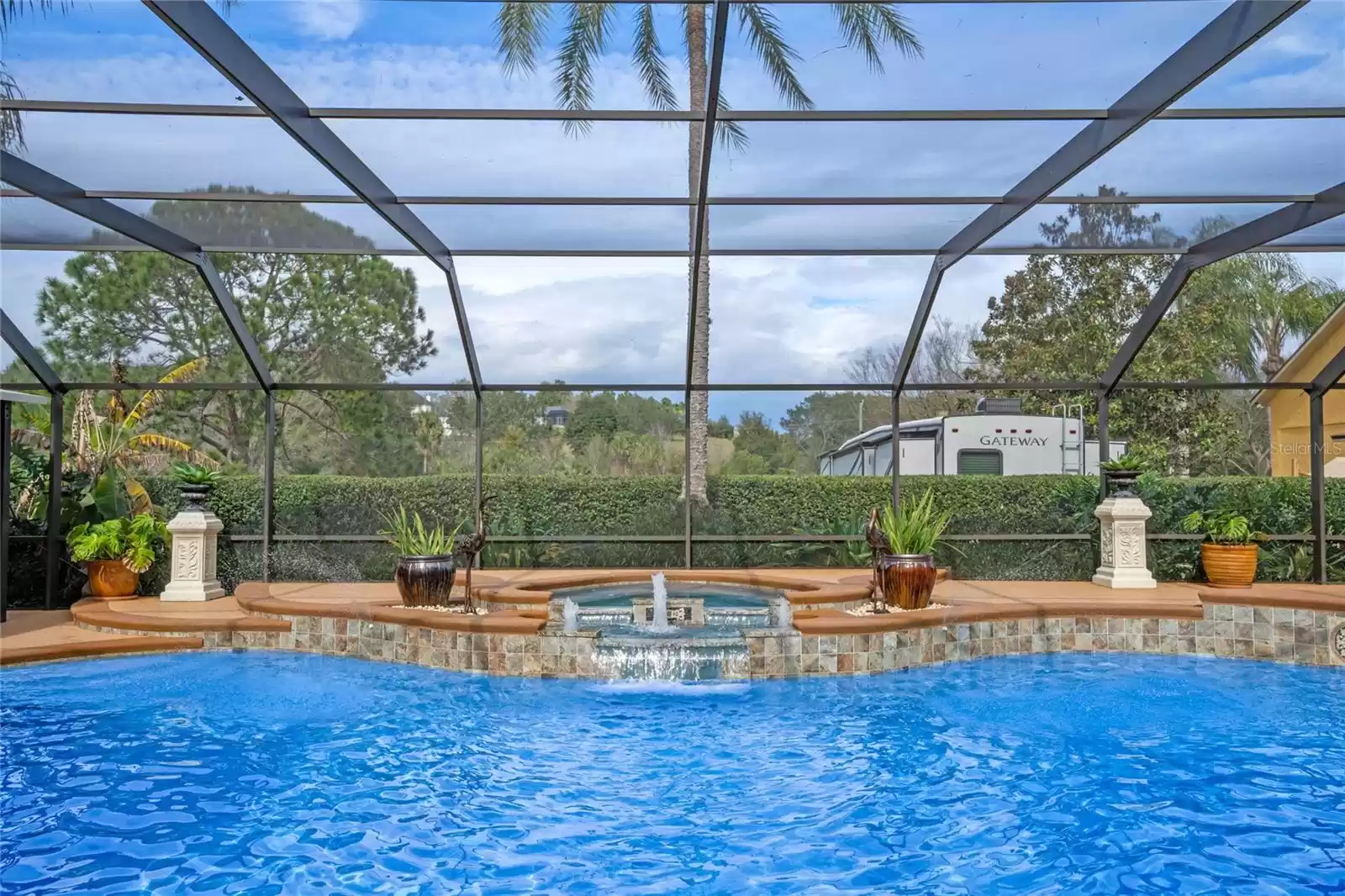 Waterfall feature in front of Spa