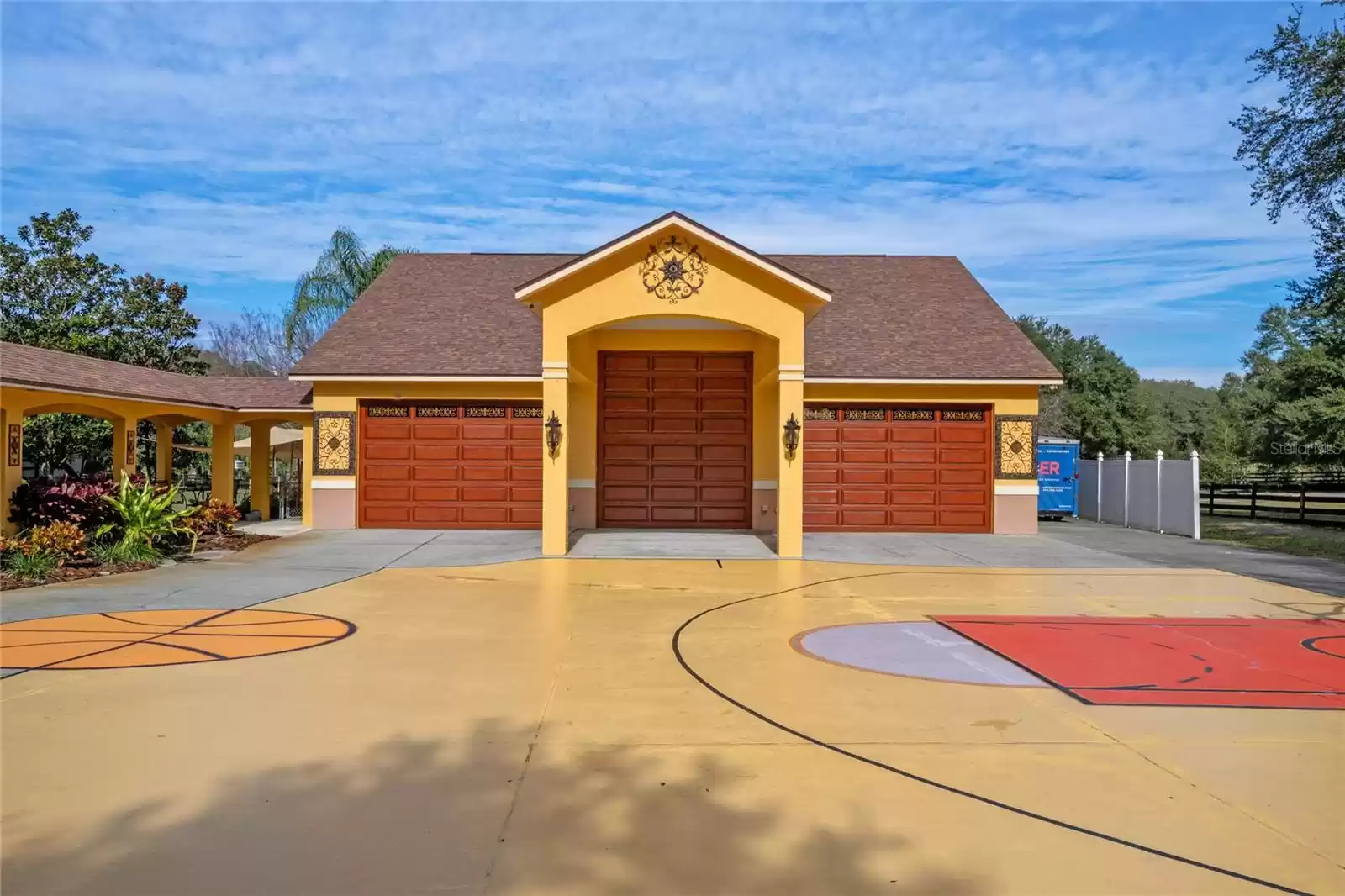 Front view of the Garage with ability to park a Motor Home in the center bay.