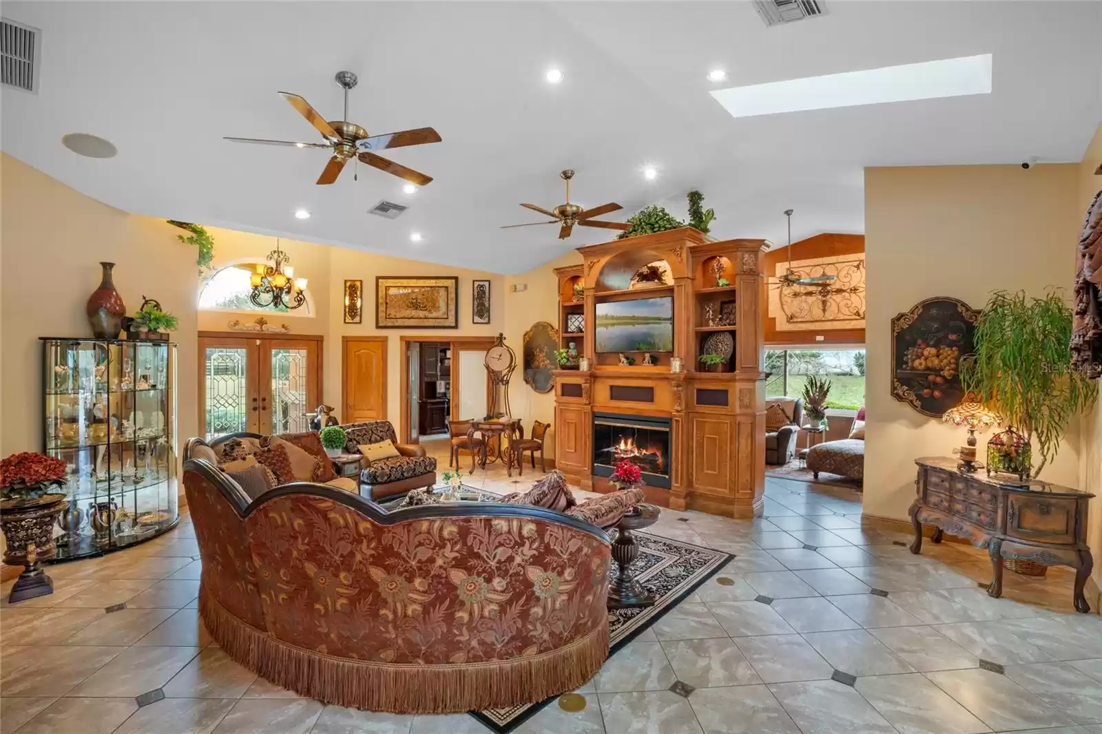 Great Room with Custom Wood Entertainment Cabinet