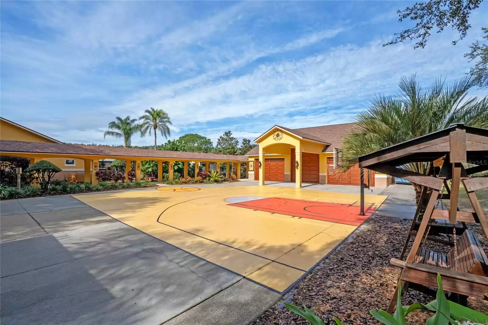 Basketball Court, Garage, and Walkway