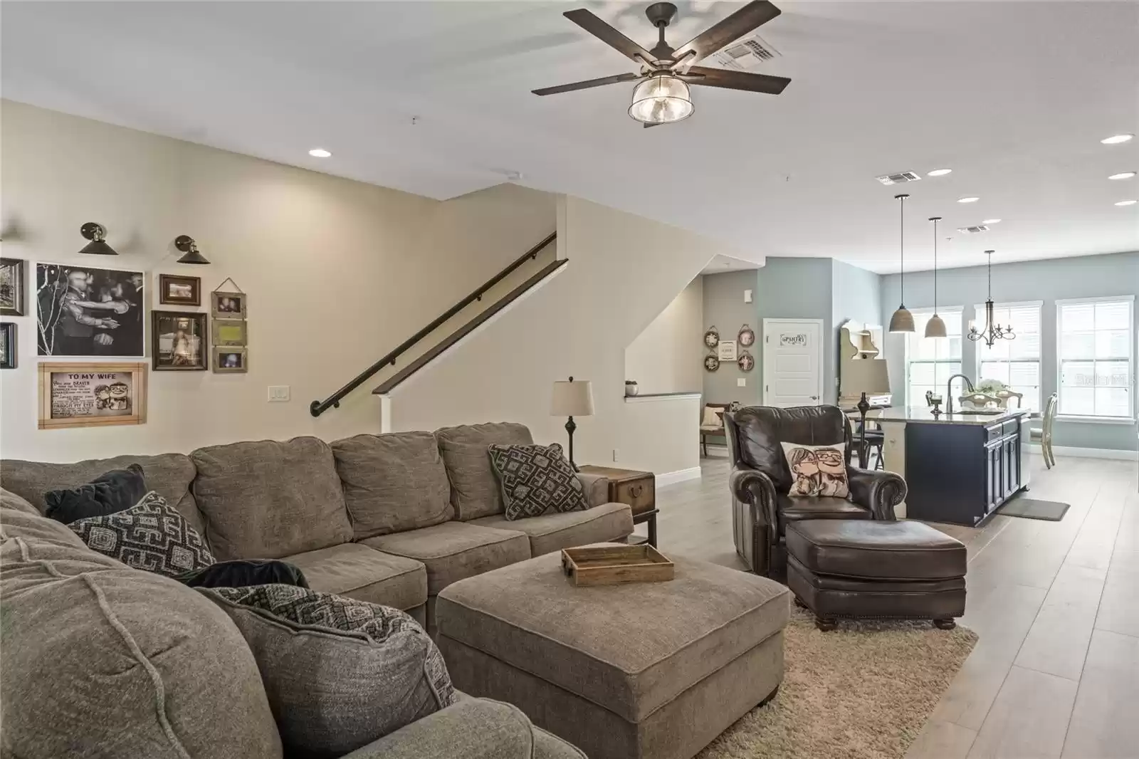 Living room through to kitchen and dining area