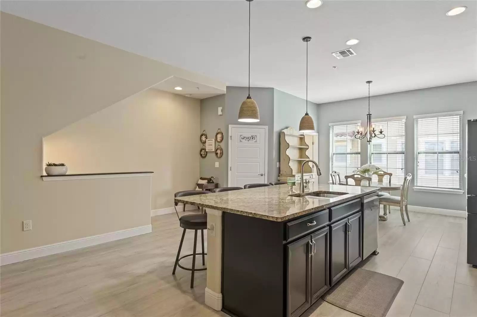 Kitchen island through to dining area