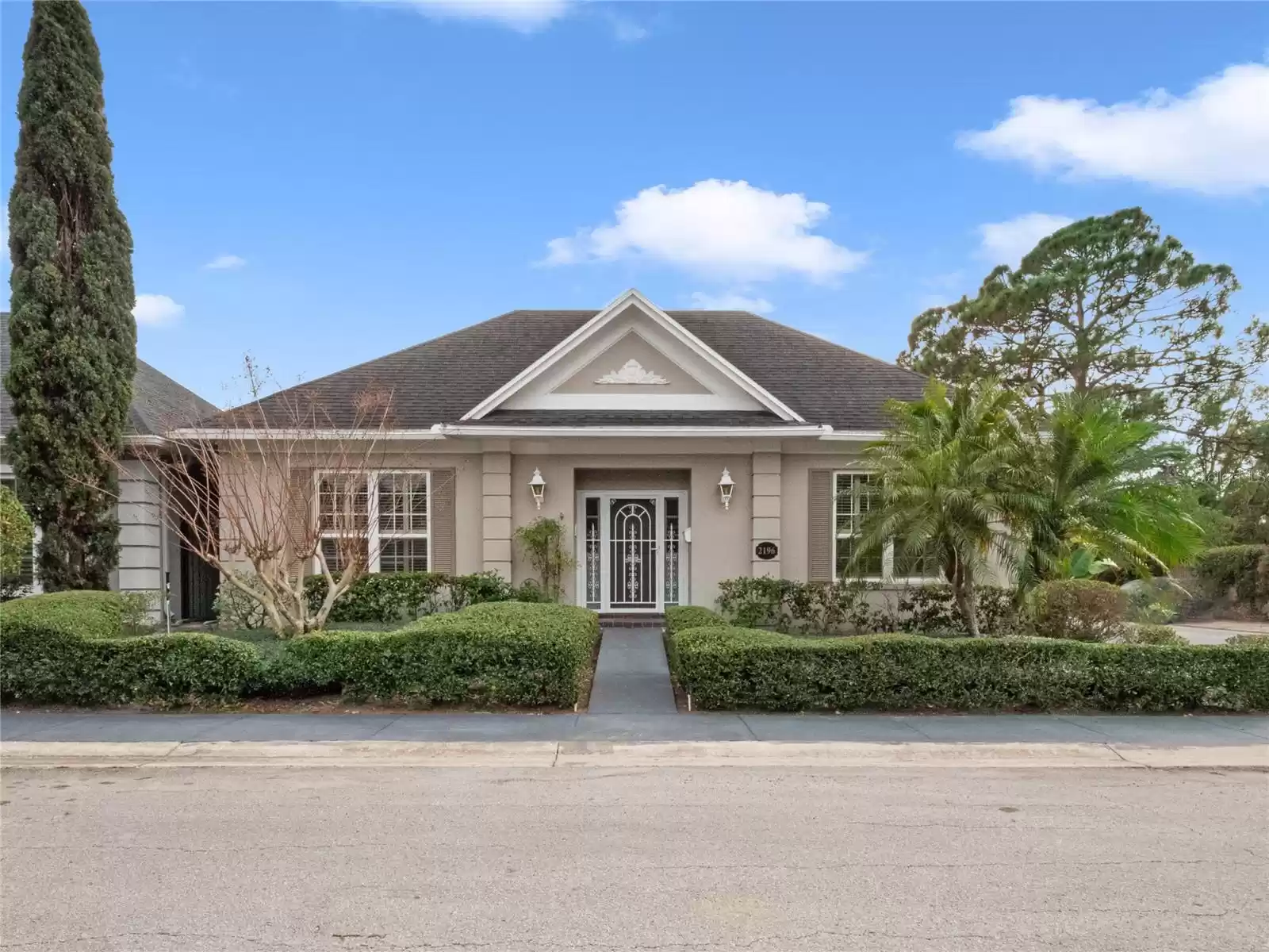 Front view on this corner lot, cul-de-sac location