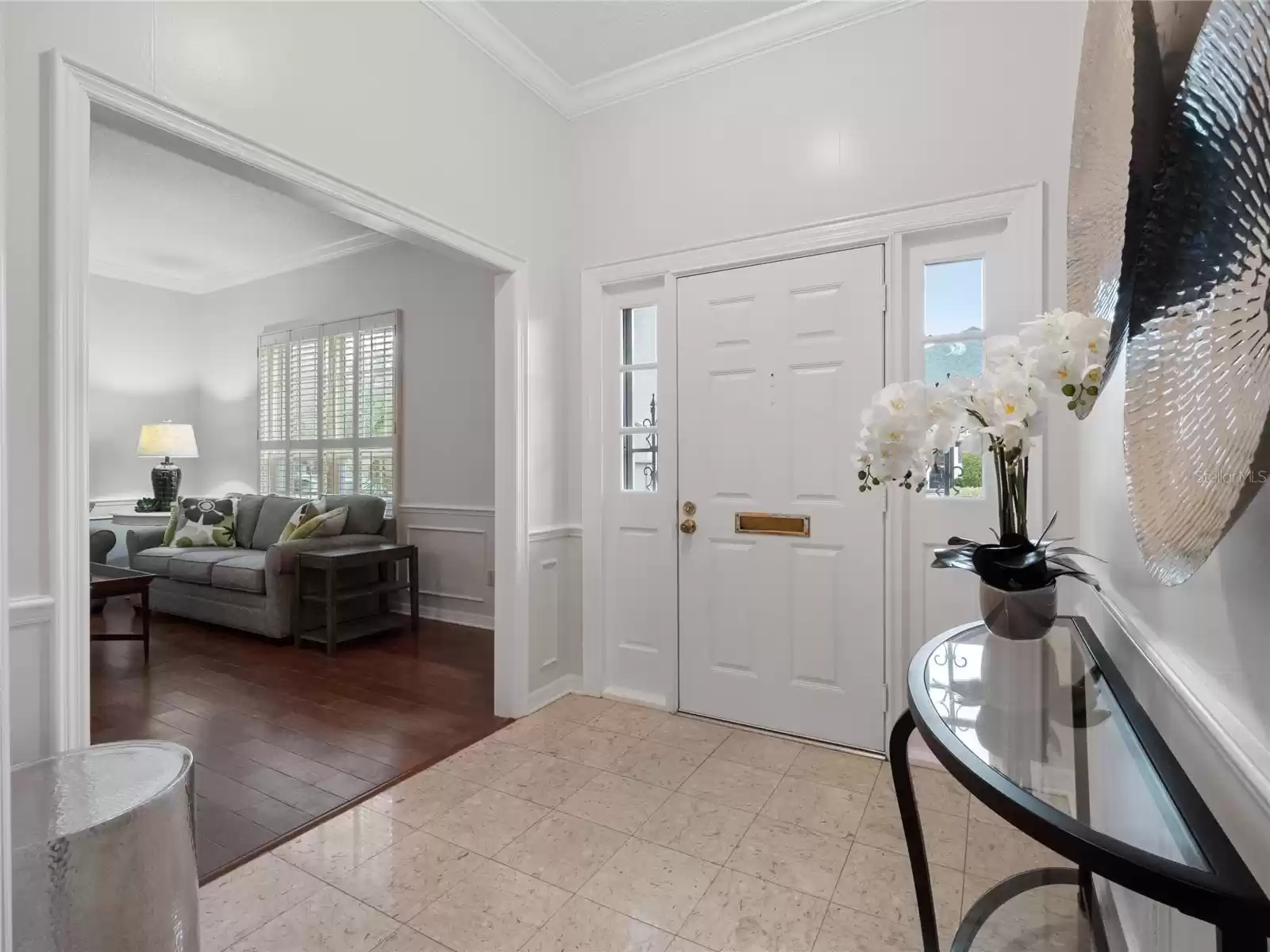 Foyer with stone floors