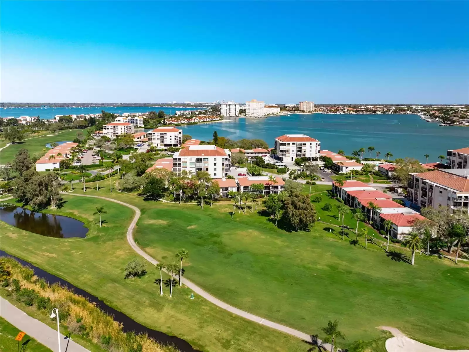 Aerial view to northeast towards downtown St Petersburg in the background