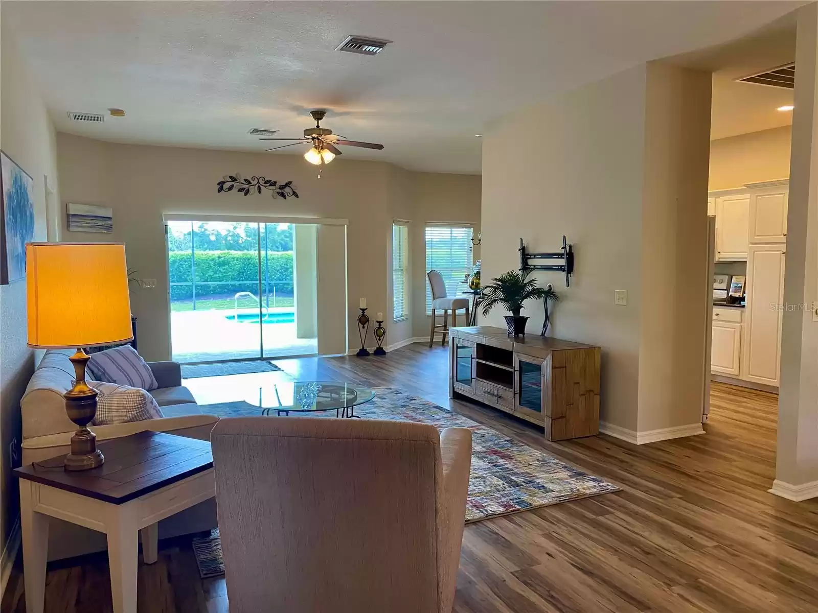 Living room overlooking pool area