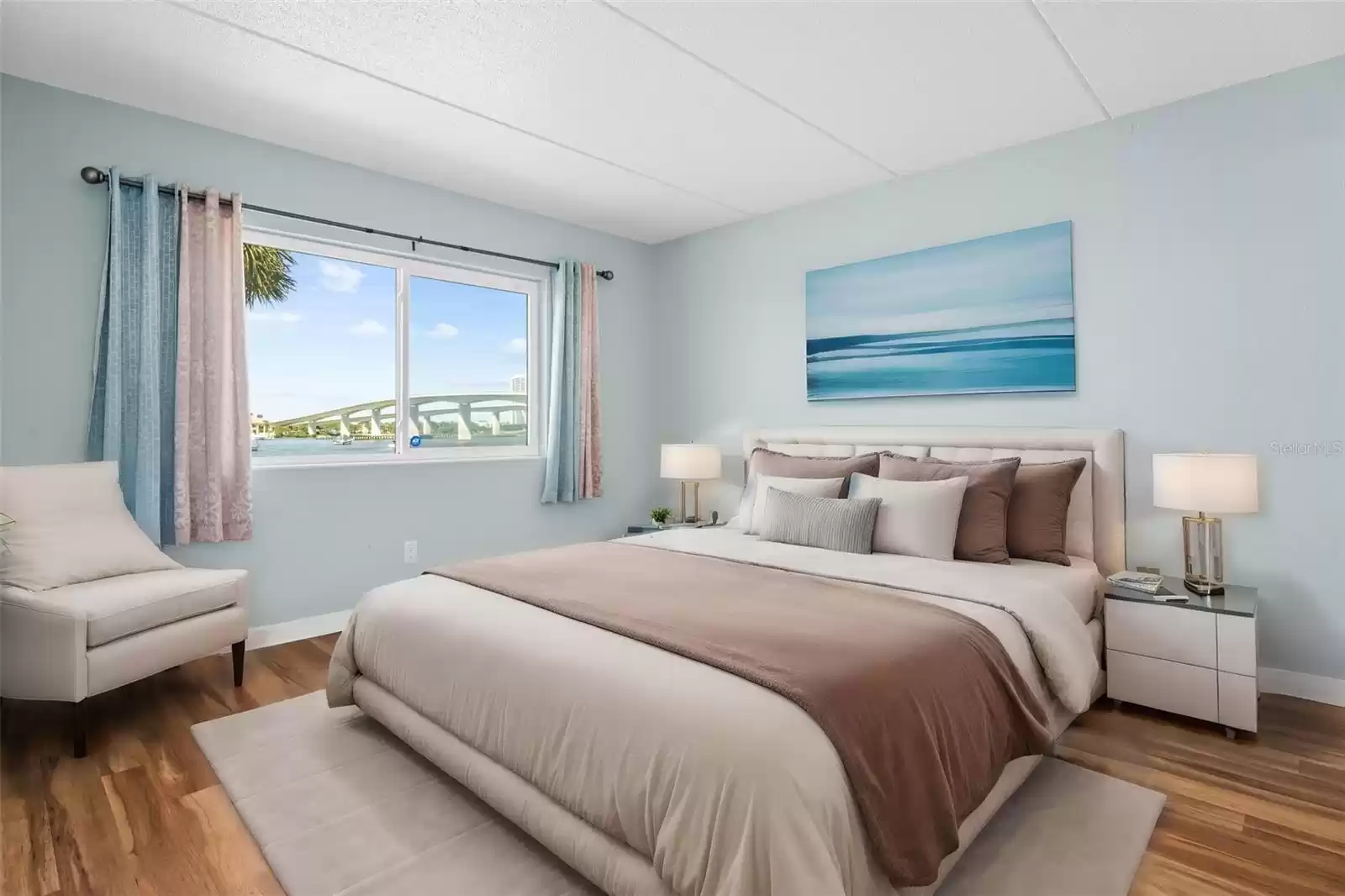 Master Bedroom with view of the river and bridge!