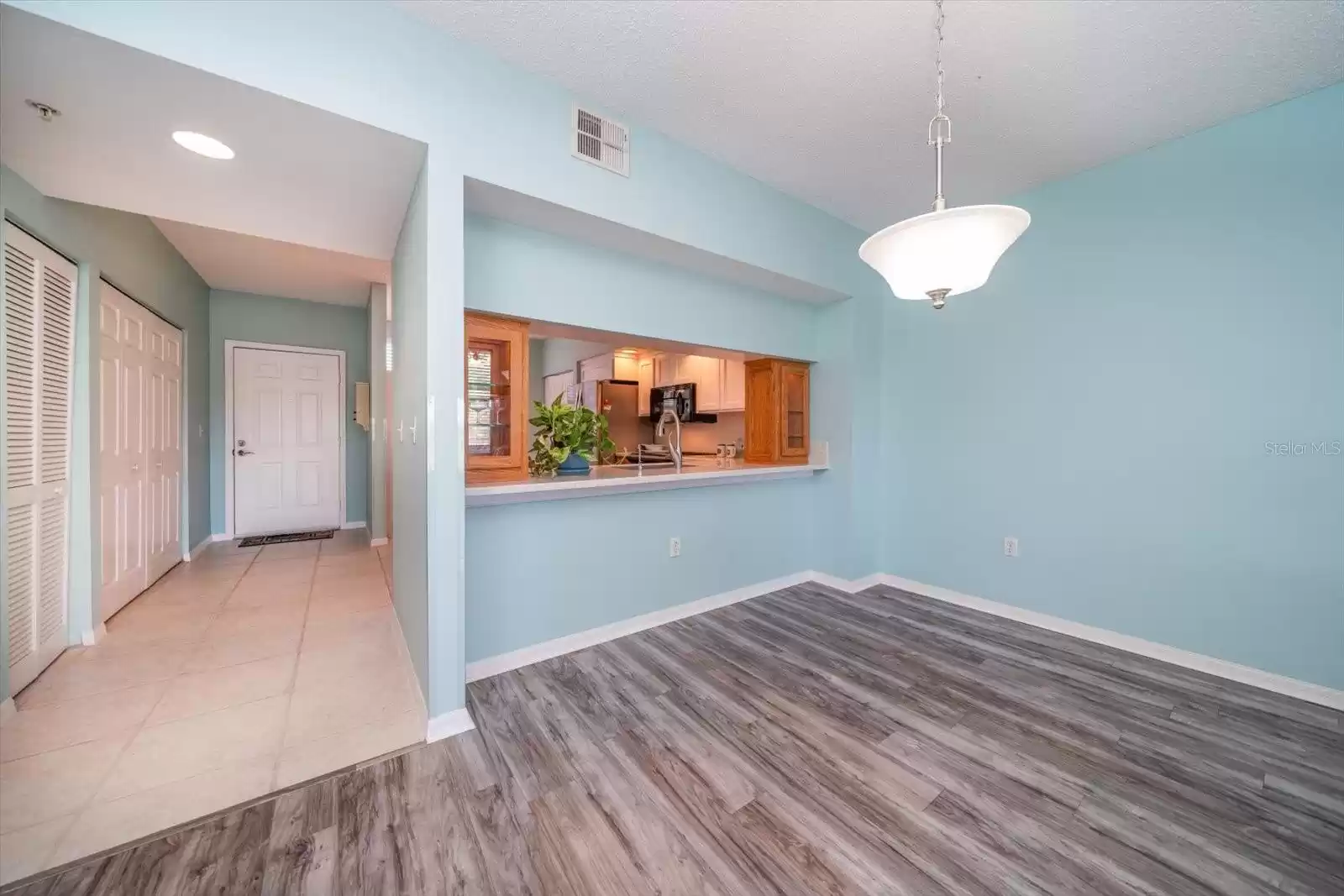 VIEW FROM LIVING ROOM TO ENTRANCE AND KITCHEN