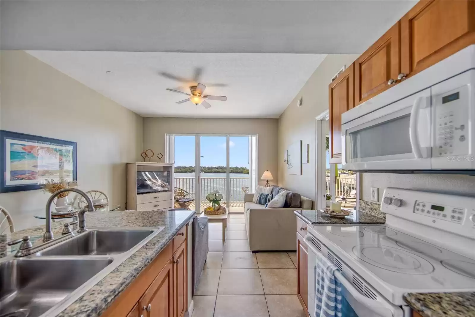 Open kitchen with views straight through to the water