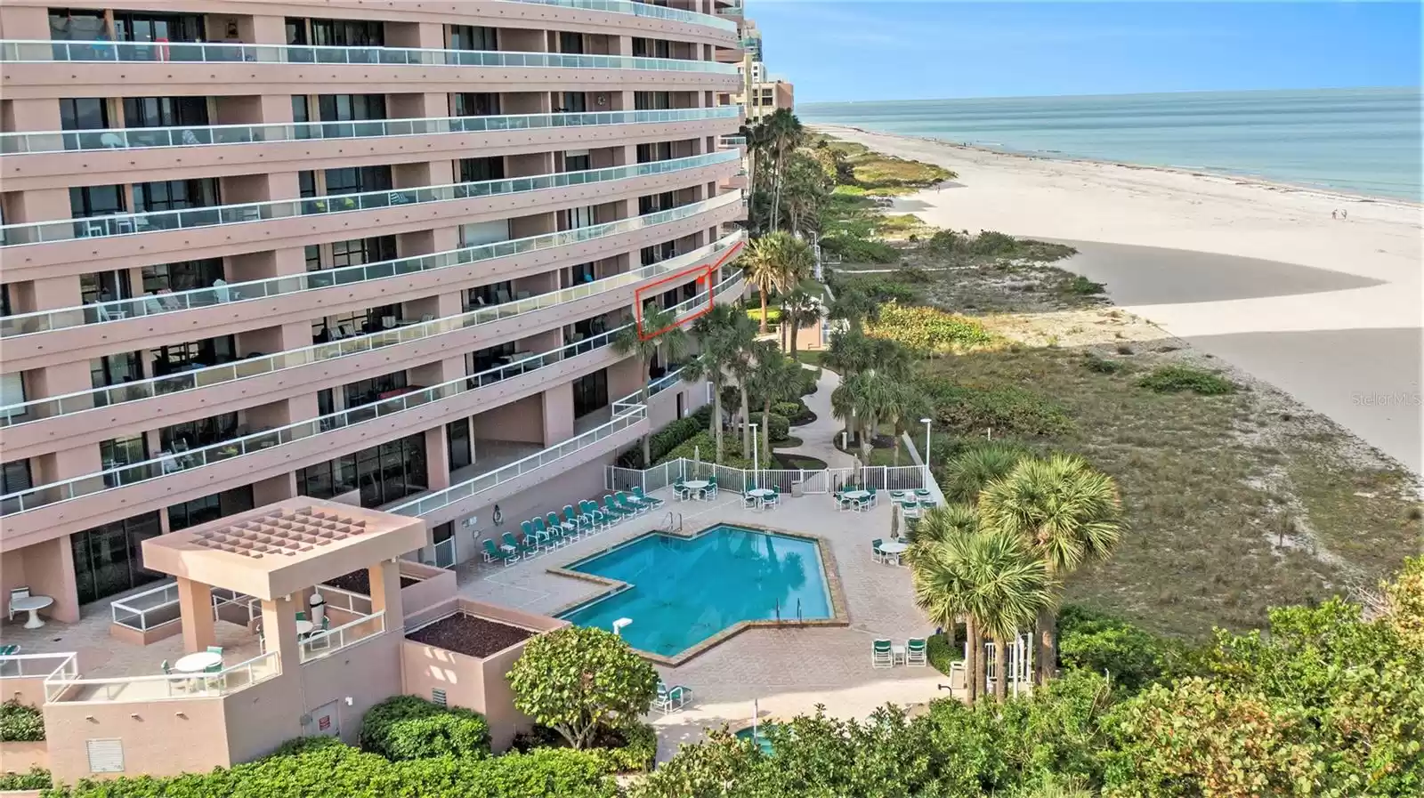 Balcony just over the Palms without being so high you lose the sound of the waves.