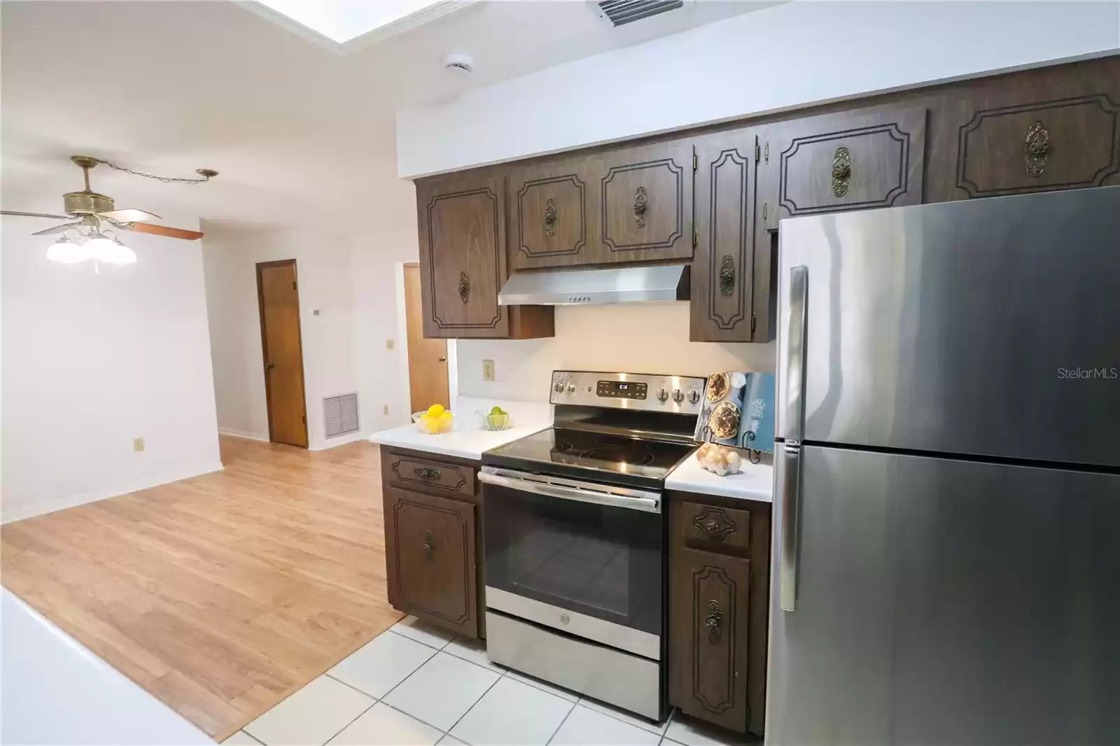 Kitchen with GE appliances.