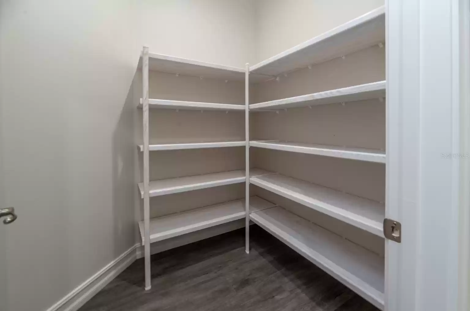 Large kitchen pantry wood shelving