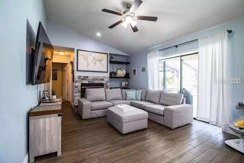 The kitchen opens up to a Family Room