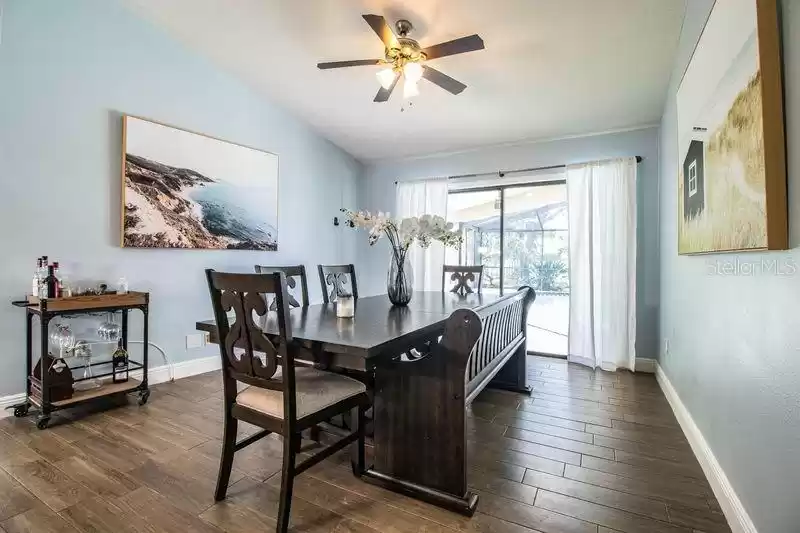 Beautiful view of the pool from the dining room.