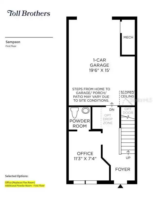 First floor - Office and powder bathroom. One car garage.