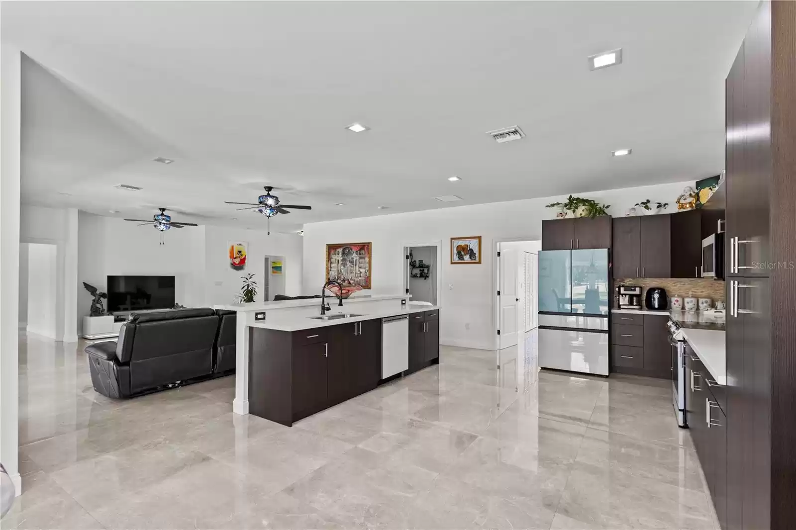 Kitchen over looking living area