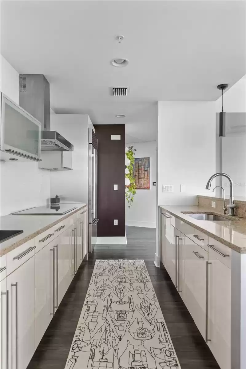 Kitchen galley looking towards front hallway