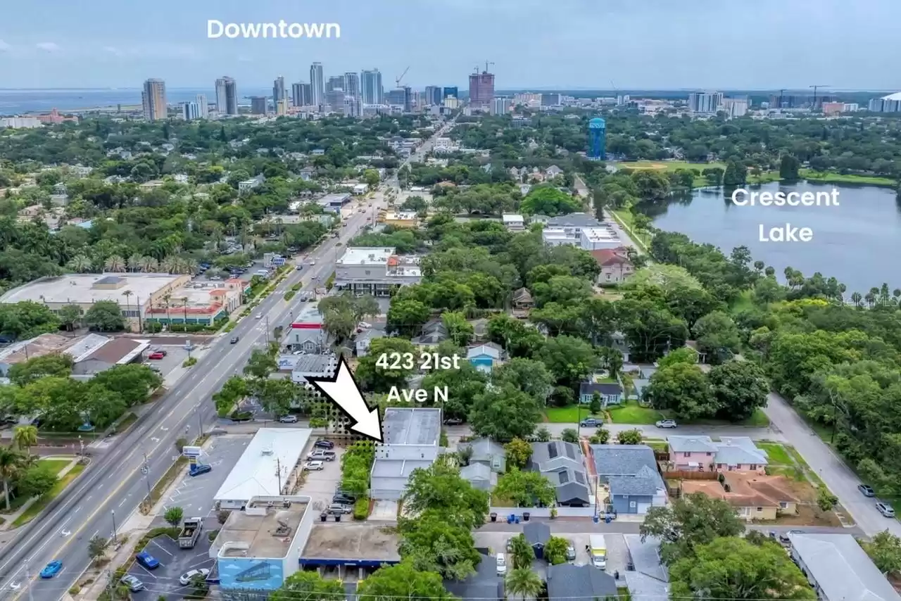 Aerial view of downtown & the Lake