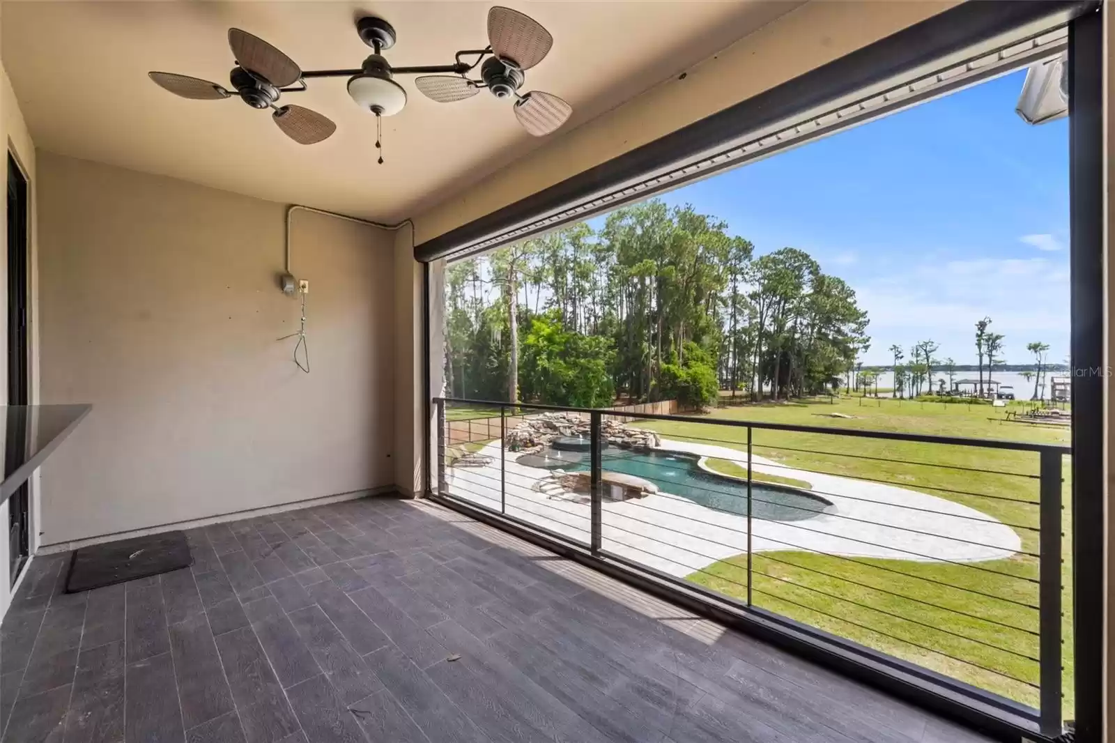 Private loft balcony behind wet bar.