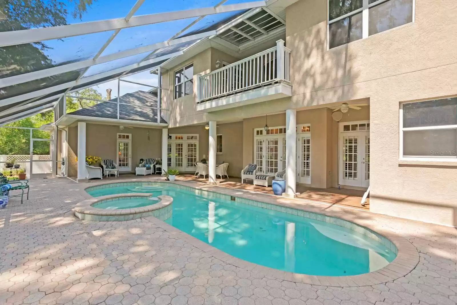 Brick Paved Patio. Attractive French Doors