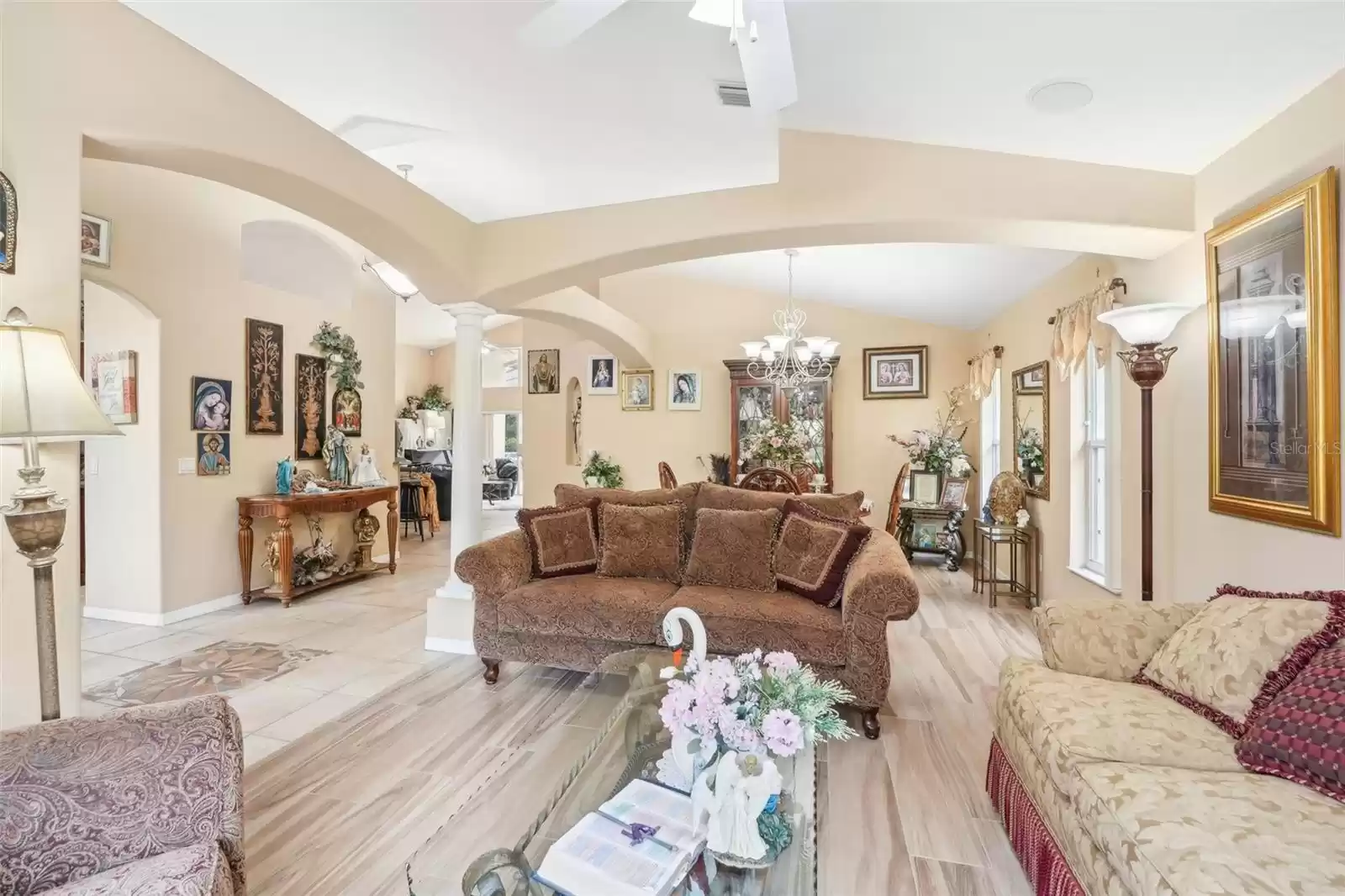 Living room with view of dining room