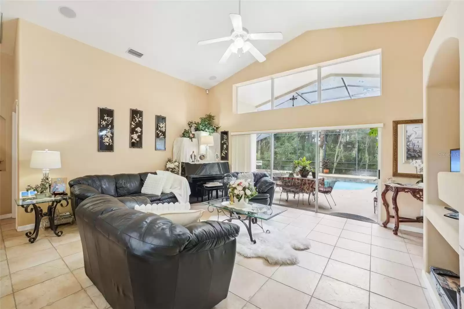 Family room with view of the pool area