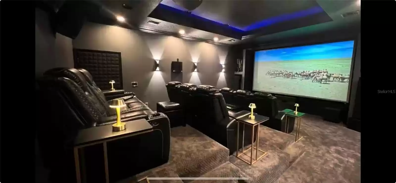 Home Theater like no other! Elite Series Cinema Grey 168” Screen, Epson Laser Projector, Room Calibrated Klipsch Reference Premiere Dolby Atmos Theater Sound System, and Denon 13.2 Channel Receiver, 9 quilted Electric Theatre Seating!