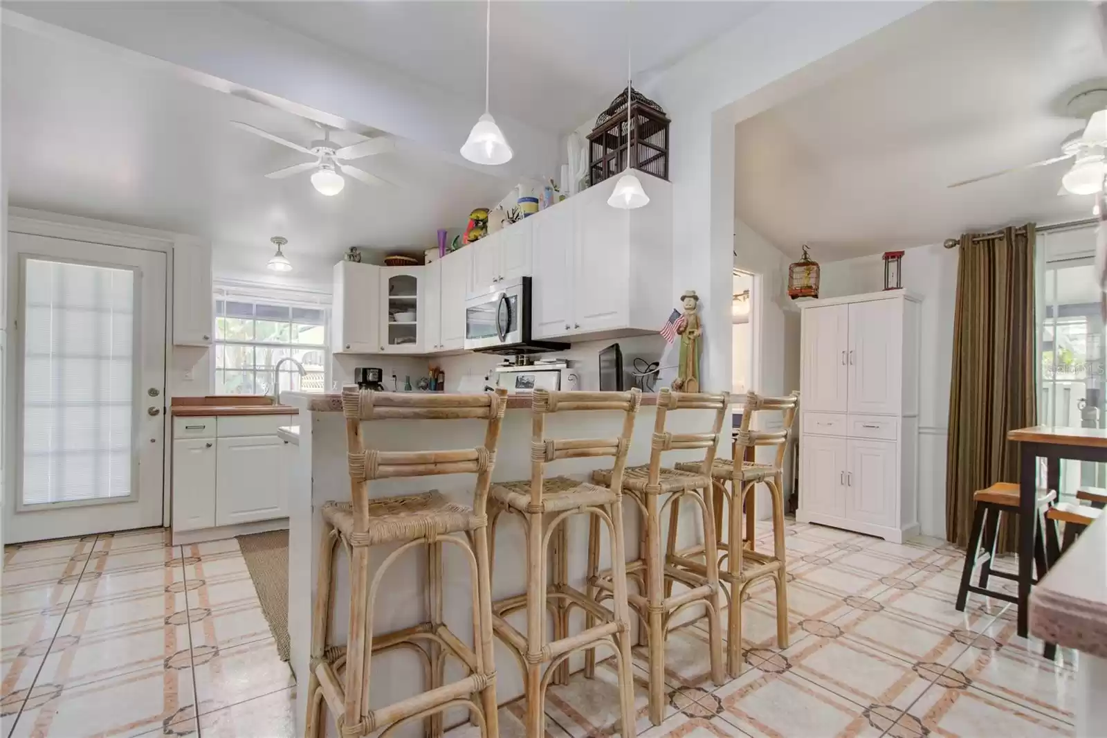 eat at bar in kitchen viewed from living room