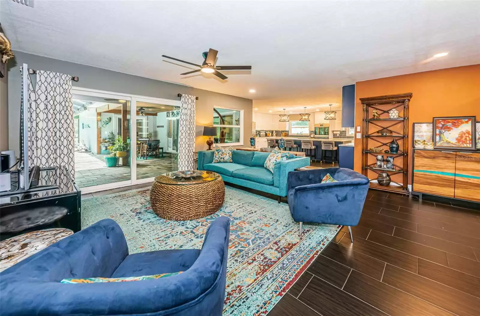 Living Room with pool views