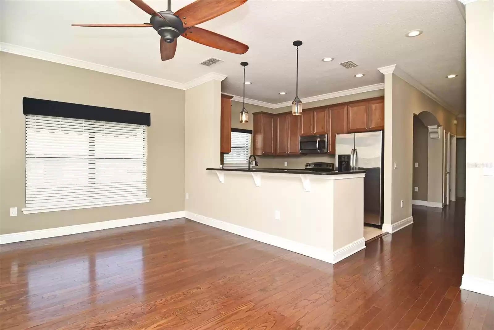 Living Room with Kitchen in Background