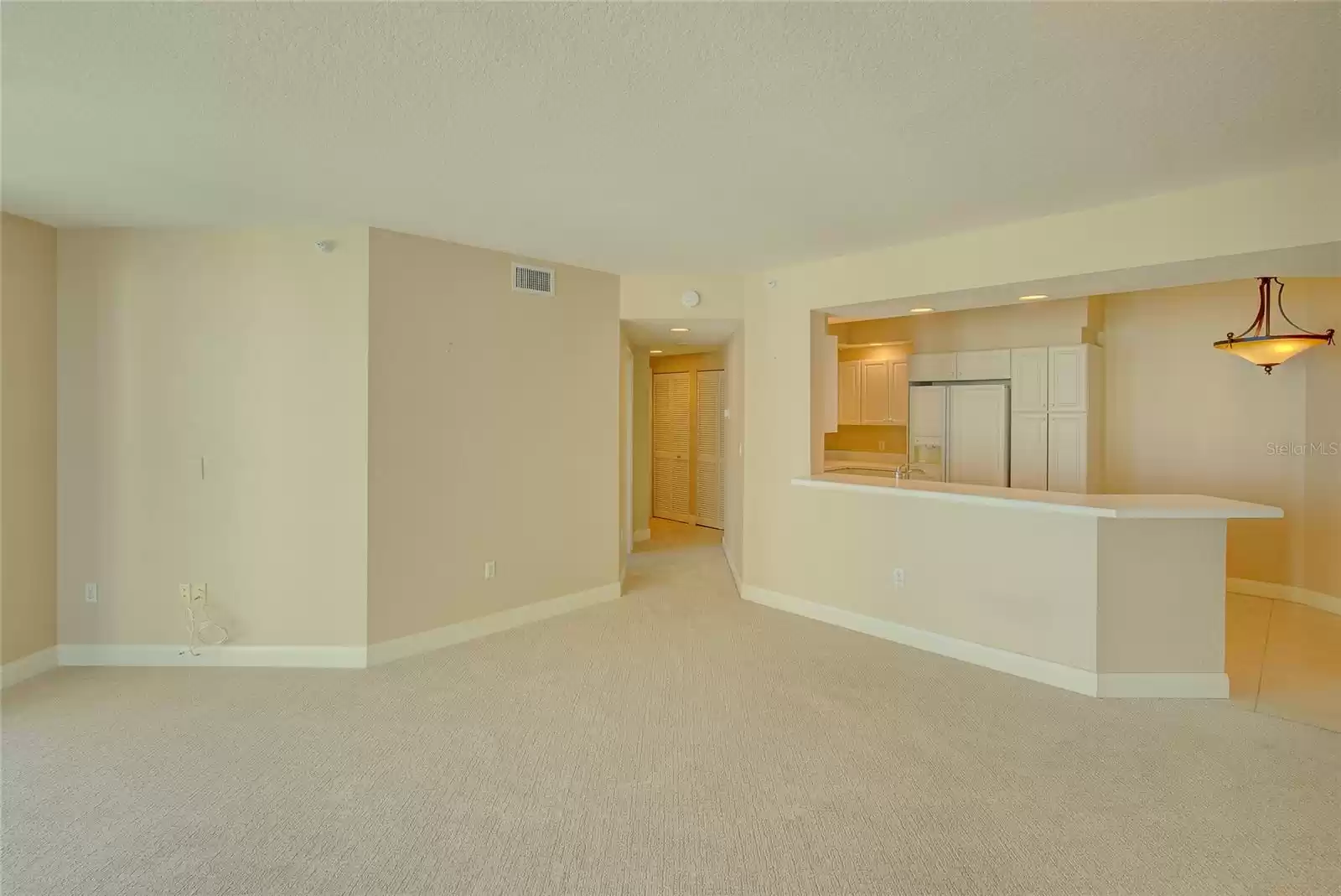 Kitchen and dining space from the living room.