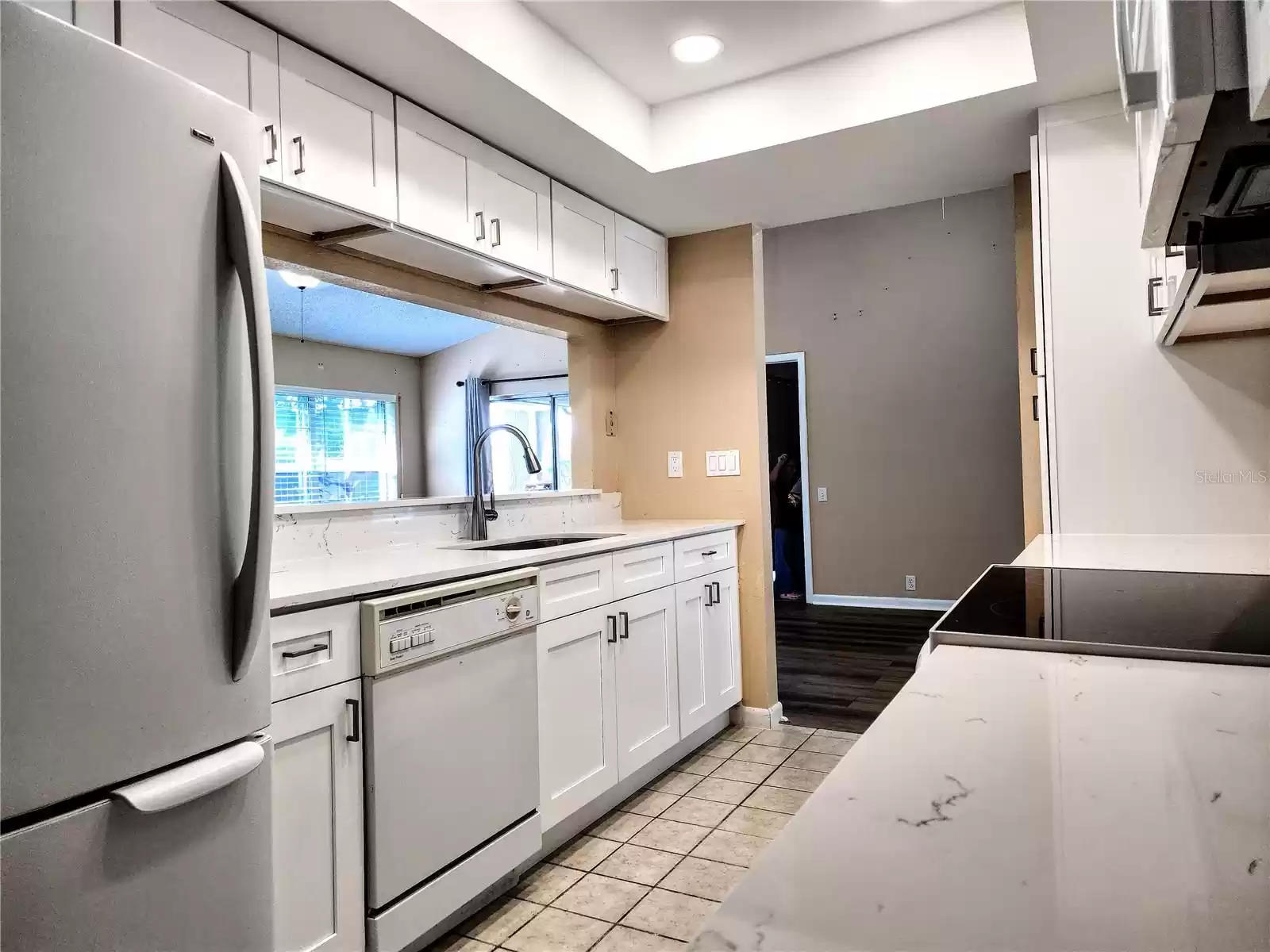 Kitchen With New Quartz Countertop & Shaker Cabinets