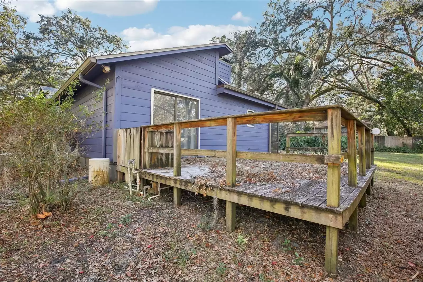 Side view of patio and well