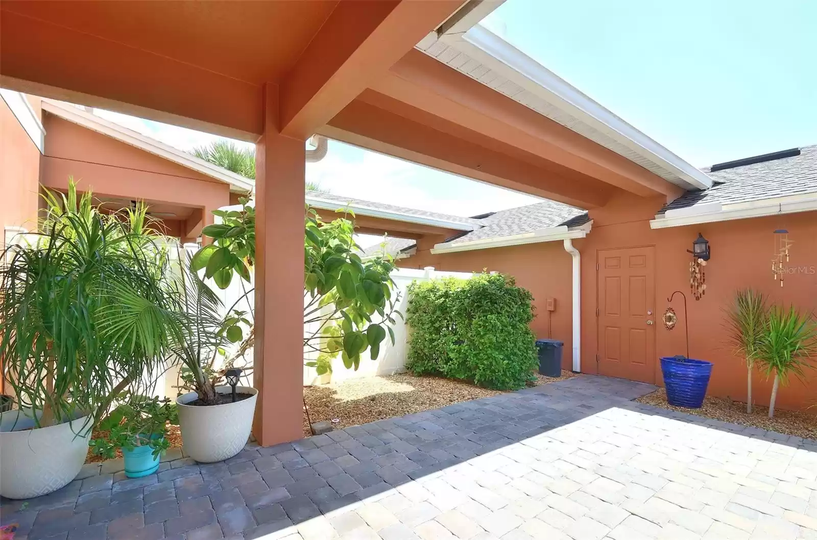 Pavered Courtyard with Tropical Plants