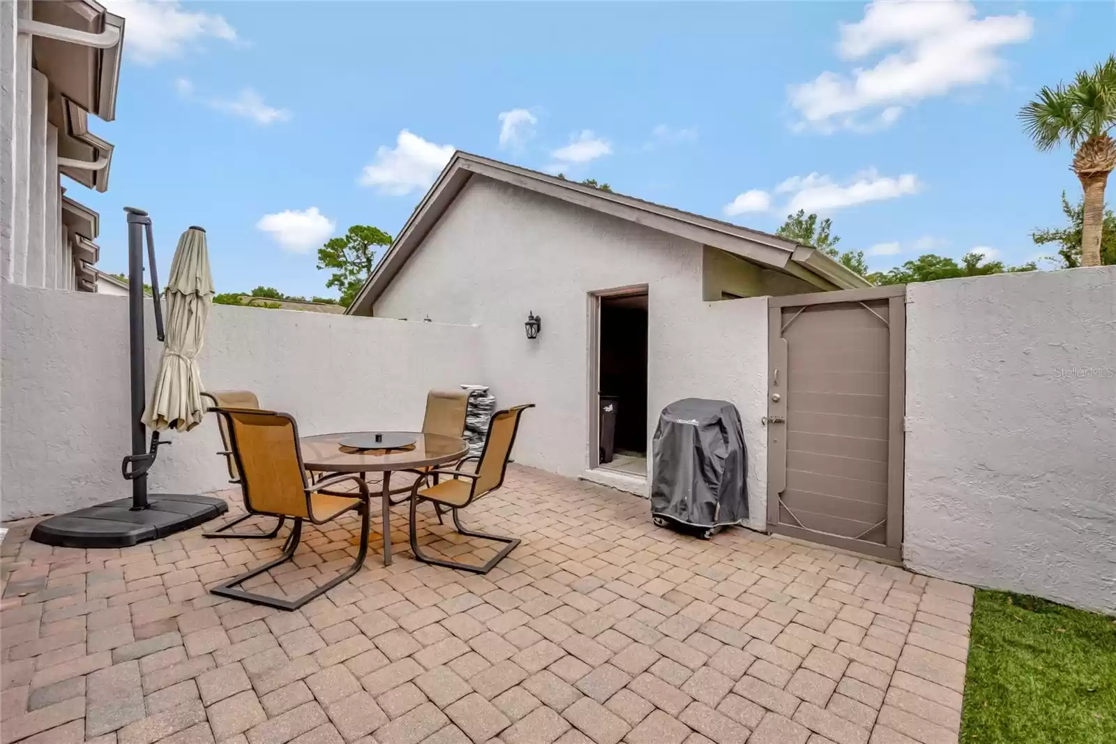 View from courtyard to garage