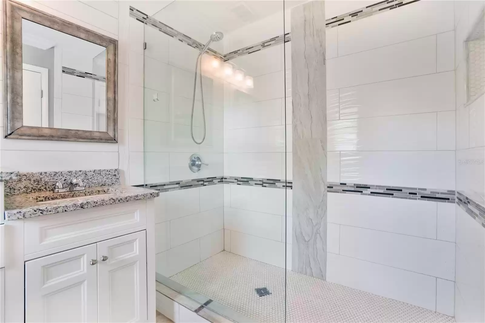 Updated Large Primary Shower with Built in Wall Shelf