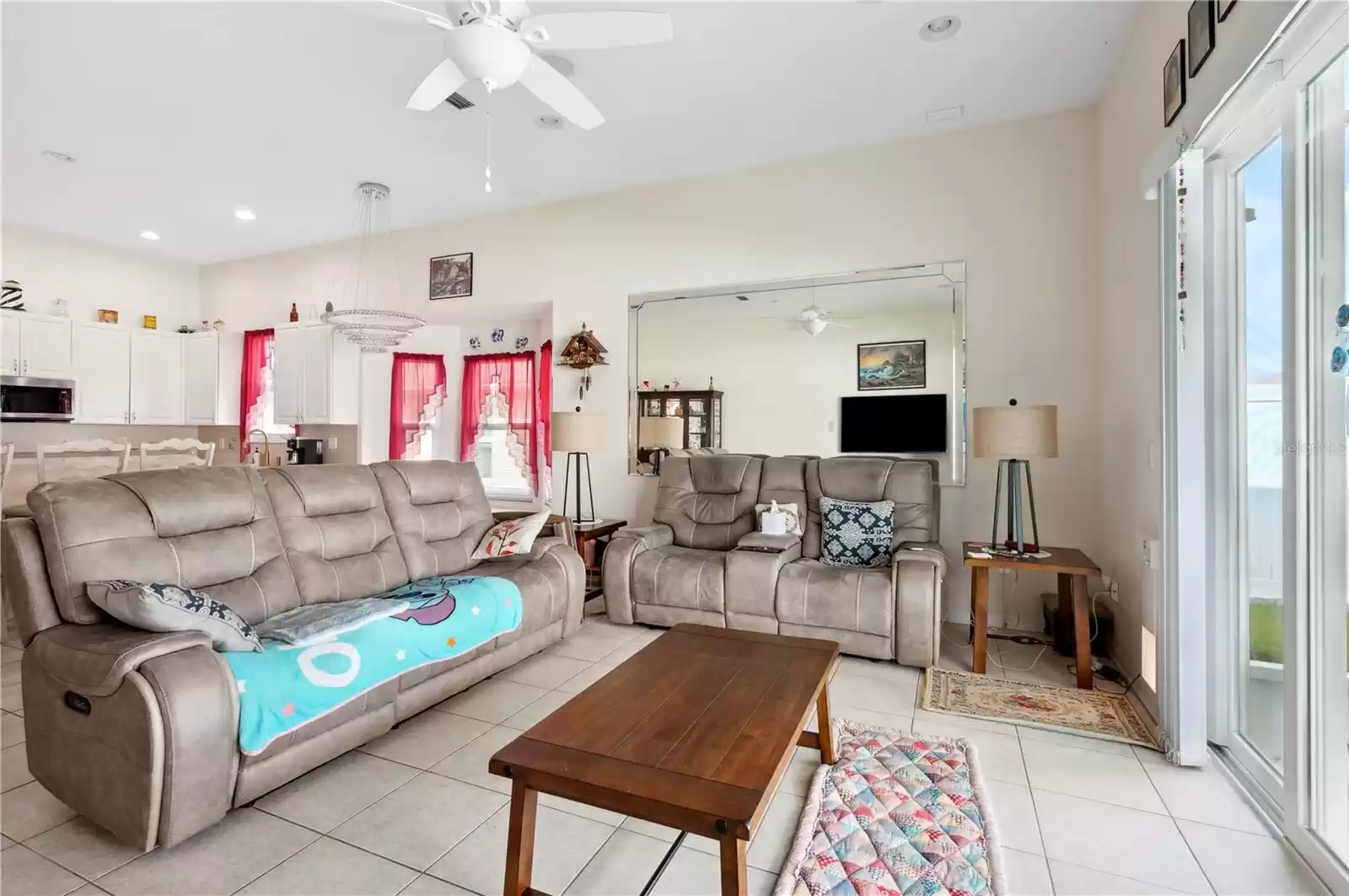 Family room is open with kitchen.