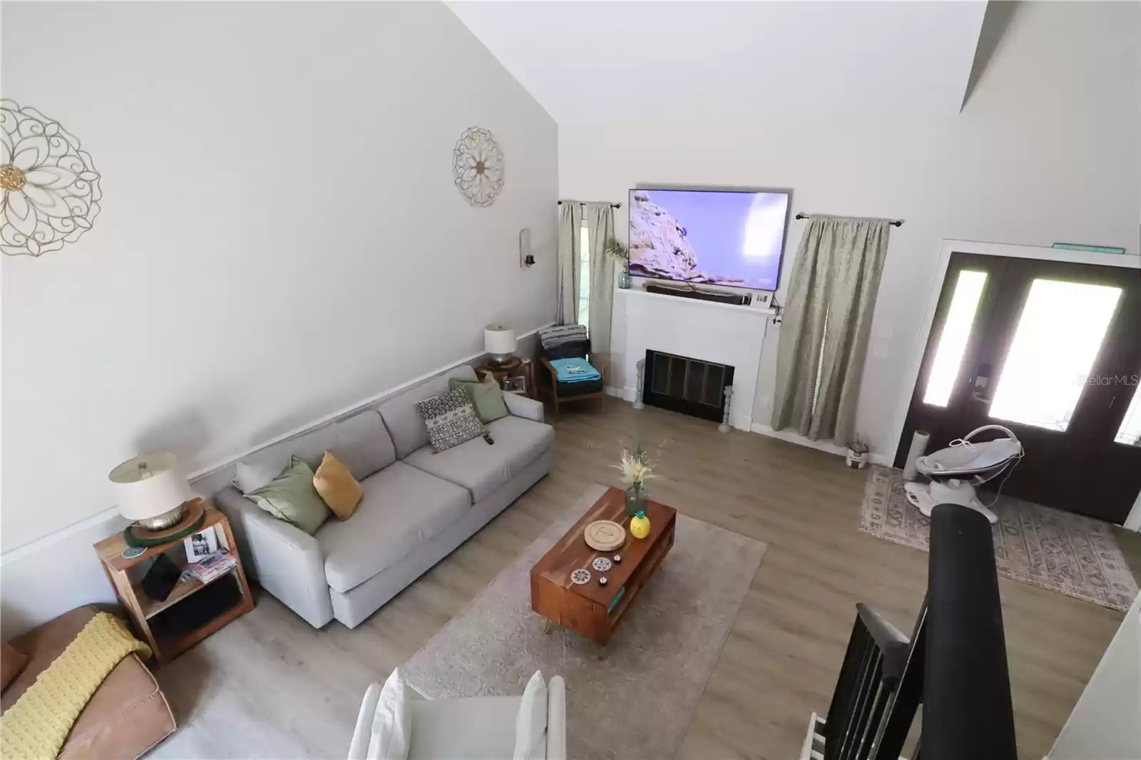 View of the living room from the stairway.