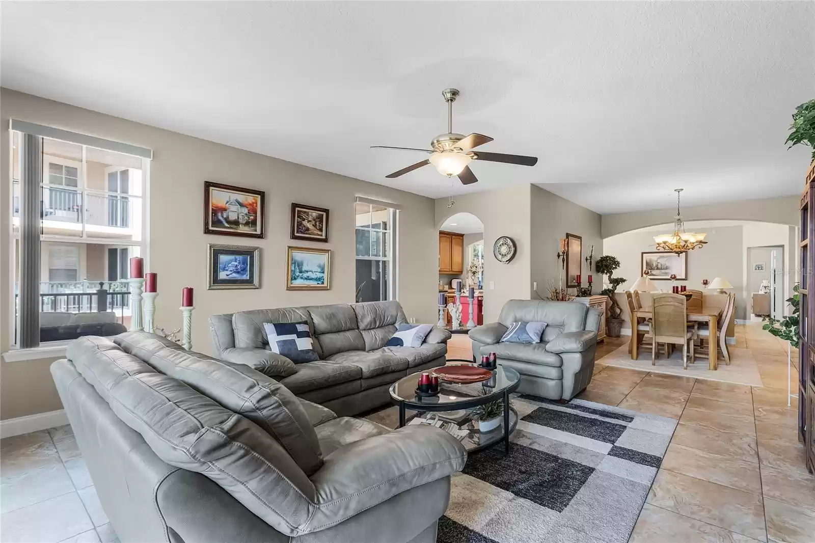 GREAT FLOW! View from the family room back through the dining room and into the kitchen and living room.