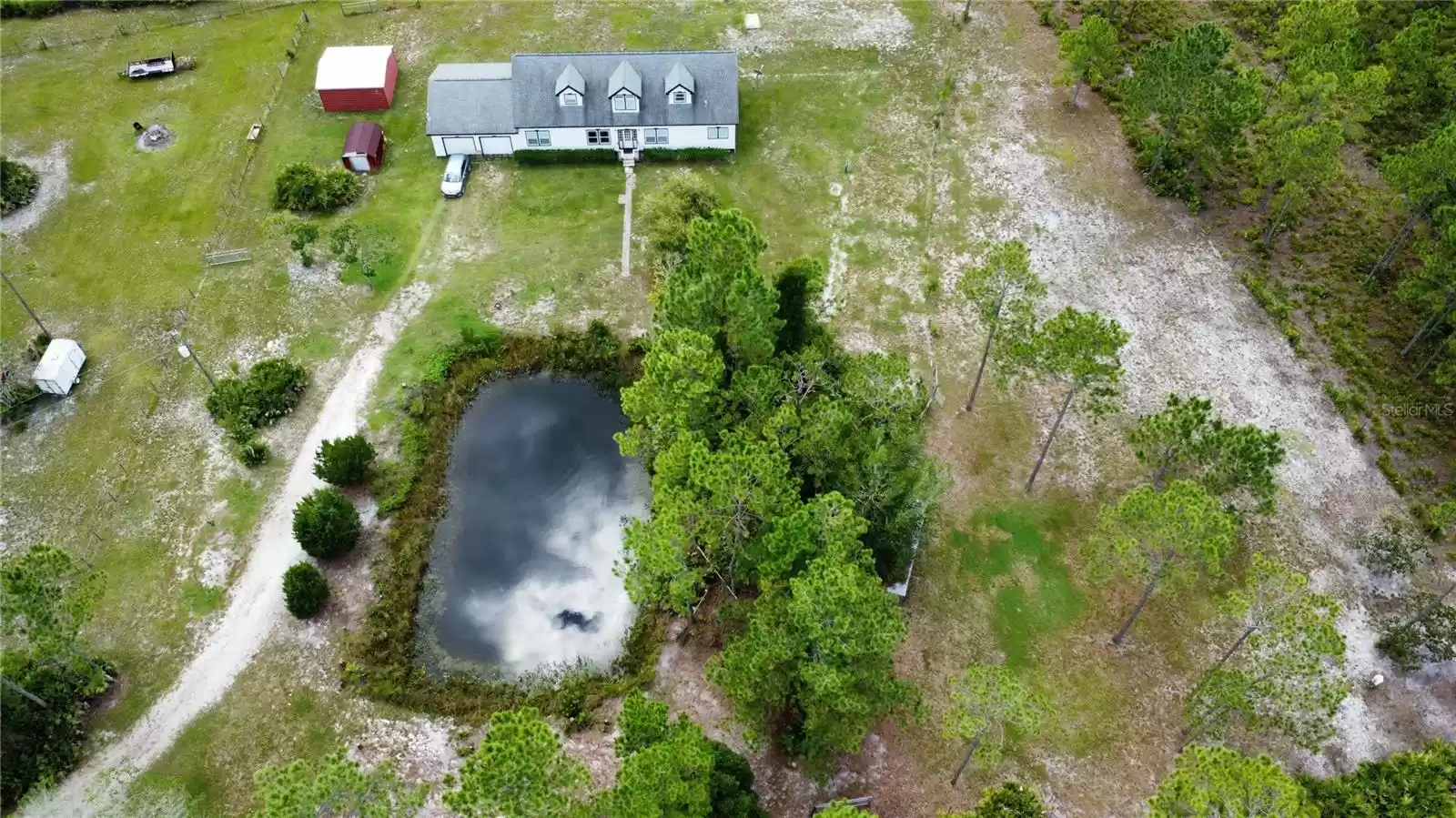 Pond in front of the home