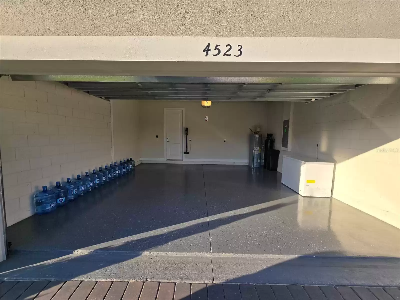 Garage with epoxy flooring