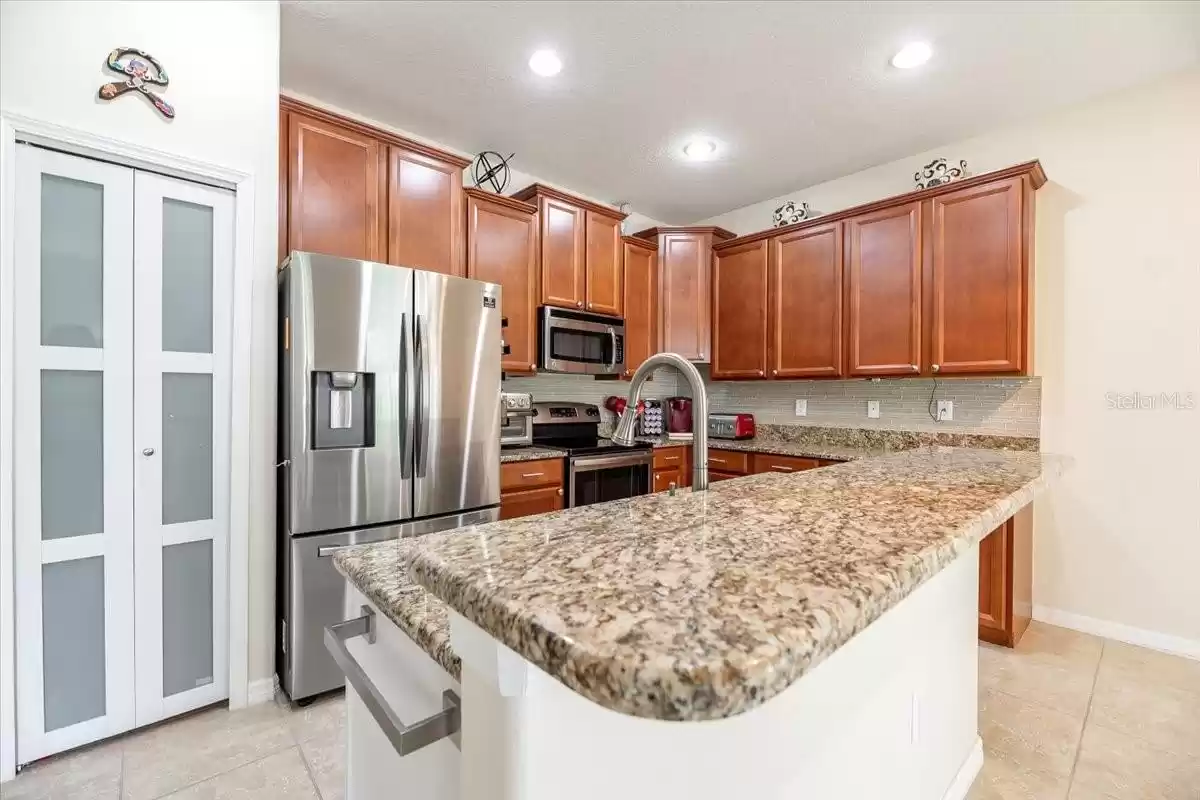 Beautiful granite countertops, and a center island.